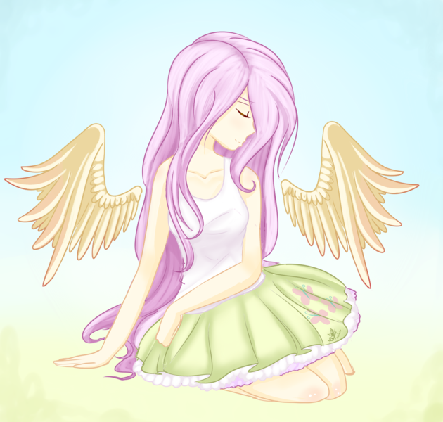 Size: 3020x2877 | Tagged: safe, artist:fleetyarrowdraw, derpibooru import, fluttershy, equestria girls, eyes closed, female, solo, wings