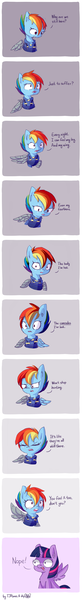 Size: 2112x15480 | Tagged: safe, artist:dsp2003, artist:tjpones, derpibooru import, rainbow dash, twilight sparkle, twilight sparkle (alicorn), alicorn, pegasus, pony, sparkles! the wonder horse!, the cutie re-mark, alternate timeline, amputee, apocalypse dash, augmented, chest fluff, collaboration, colored, comic, crying, crystal war timeline, duo, ear fluff, female, insensitivity, kazuhira miller, mare, metal gear, metal gear solid 5, mood whiplash, open mouth, parody, phantom limb, prosthetic limb, prosthetic wing, prosthetics, twibitch sparkle, why are we still here? just to suffer?