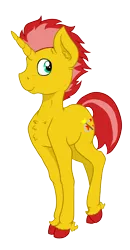 Size: 2483x4760 | Tagged: safe, artist:paskanaakka, derpibooru import, oc, oc:ember flare, unofficial characters only, unicorn, 2018 community collab, derpibooru community collaboration, chest fluff, colored hooves, ear fluff, male, simple background, smiling, solo, stallion, transparent background