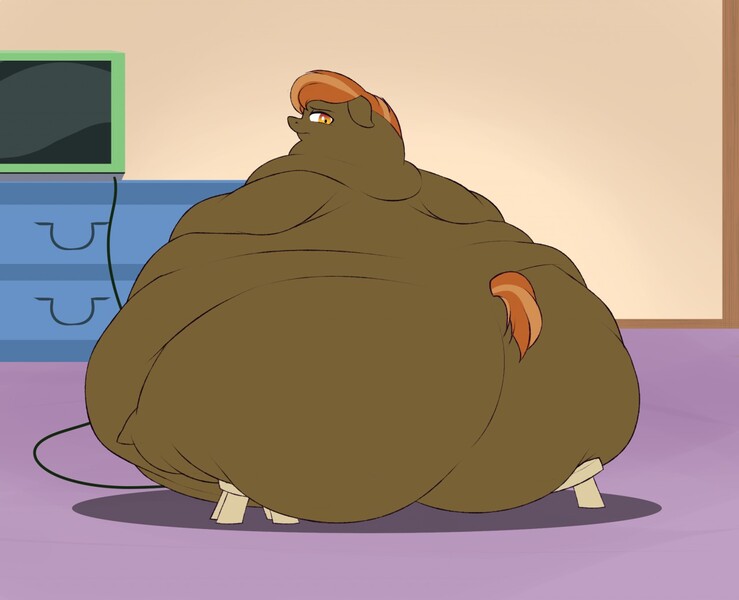 Size: 1280x1039 | Tagged: artist:astr0zone, ass, belly, bhm, big belly, breaking, button mash, button smash, chair, derpibooru import, droop, fat, floppy ears, gaming, huge belly, huge butt, immobile, impossibly large belly, large belly, large butt, looking back, male, morbidly obese, obese, questionable, rolls of fat, solo, solo male, video game, wide load