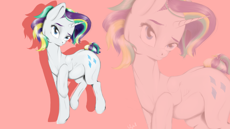 Size: 5760x3240 | Tagged: safe, artist:labglab, derpibooru import, rarity, pony, unicorn, alternate hairstyle, eye, eyes, female, high res, looking at you, mare, punk, raised eyebrow, raised hoof, raripunk, rcf community, simple background, solo, zoom layer