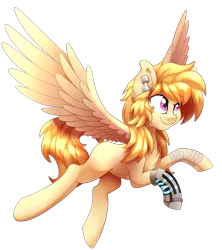 Size: 2041x2300 | Tagged: safe, artist:aegann, derpibooru import, oc, unofficial characters only, pegasus, pony, bandage, ear piercing, earring, female, jewelry, mare, piercing, pink eyes, simple background, smiling, solo, transparent background, yellow coat, yellow mane