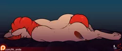 Size: 5000x2100 | Tagged: artist:mr.smile, blushing, derpibooru import, eyes closed, freckles, lying down, misleading thumbnail, oc, oc:scribble notes, patreon, patreon logo, plot, safe, shoulder freckles, side, simple background, sleeping, solo, underhoof, unofficial characters only