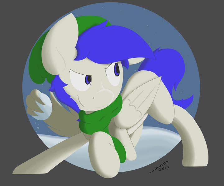 Size: 3000x2500 | Tagged: safe, artist:platenjack, derpibooru import, oc, oc:platen, unofficial characters only, pegasus, pony, beanie, christmas, clothes, hat, holiday, scarf, snow, snowball, solo