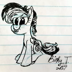 Size: 2117x2118 | Tagged: safe, artist:binkyt11, derpibooru import, daring do, pegasus, pony, female, filly, lined paper, pffftftpfpfffttff, sitting, solo, tongue out, traditional art, younger