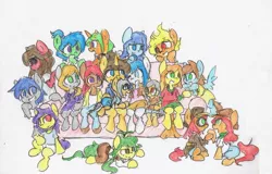 Size: 2293x1467 | Tagged: safe, artist:spheedc, derpibooru import, oc, oc:black eyes, oc:blue mint, oc:bolly, oc:citrus cheer, oc:dream chaser, oc:drizzle drop, oc:fire drop, oc:jolly journals, oc:khyoo, oc:light chaser, oc:lotus midnight, oc:paul, oc:scarlet sky, oc:sphee, oc:sweet corn, oc:tree sap, oc:upshot, oc:velvet sky, unofficial characters only, earth pony, pegasus, pony, unicorn, clothes, female, group, male, mare, simple background, stallion, traditional art, white background