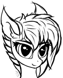 Size: 775x955 | Tagged: safe, artist:theskif, derpibooru import, rainbow dash, horse, pegasus, pony, alternate hairstyle, bust, female, grayscale, hair, mane, mare, monochrome, simple background, solo