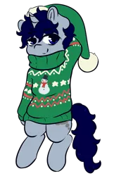 Size: 3027x4666 | Tagged: safe, artist:wickedsilly, derpibooru import, oc, oc:sleepy head, unofficial characters only, pony, arm behind head, christmas, clothes, hat, holiday, male, santa hat, simple background, smiling, solo, stallion, sweater, transparent background