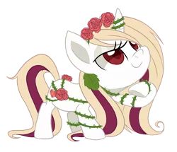 Size: 1484x1275 | Tagged: safe, artist:pepooni, derpibooru import, oc, unofficial characters only, pony, unicorn, chibi, female, flower, mare, rose, simple background, solo, transparent background