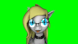 Size: 1920x1080 | Tagged: safe, artist:lucinaorly, derpibooru import, oc, oc:nicky, unofficial characters only, bat pony, pony, 3d, :p, blonde, blue eyes, collar, glasses, green background, profile picture, silly, simple background, source filmmaker, tongue out