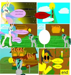 Size: 6048x6384 | Tagged: semi-grimdark, artist:closingrain, artist:mellowbomb, derpibooru import, princess celestia, oc, oc:closingrain, comic:calamity fateful, 1000 hours in ms paint, absurd resolution, comic, dialogue, fire