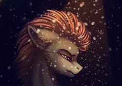 Size: 2560x1814 | Tagged: safe, artist:dragonataxia, derpibooru import, lightning dust, pegasus, pony, bust, ear fluff, female, frown, lidded eyes, mare, portrait, profile, scowl, snow, solo