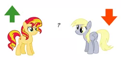 Size: 1600x800 | Tagged: derpibooru import, derpy hooves, downvote, meta, question mark, safe, sunset shimmer, upvote, vector