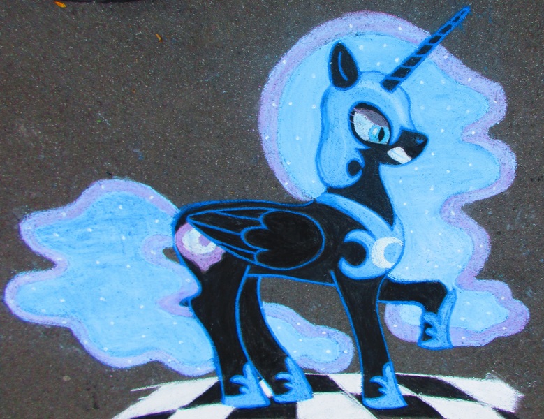 Size: 3976x3064 | Tagged: artist:malte279, chalk drawing, derpibooru import, ethereal mane, nightmare moon, safe, solo, traditional art