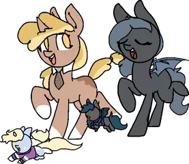 Size: 621x538 | Tagged: safe, artist:nootaz, derpibooru import, oc, oc:angel tears, oc:nootaz, oc:nora swirl, oc:speck, unofficial characters only, bat pony, pony, unicorn, baby, baby pony, bat pony oc, clothes, female, filly, mother and daughter, necktie, simple background, sweater, transparent background