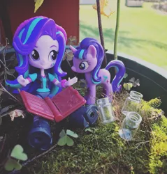 Size: 1224x1280 | Tagged: safe, artist:lucaspratt, derpibooru import, starlight glimmer, pony, equestria girls, beanie, book, doll, equestria girls minis, eqventures of the minis, female, flower pot, hat, human ponidox, irl, jar, mare, photo, self ponidox, toy, watch, wristwatch