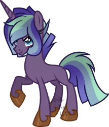 Size: 1494x1735 | Tagged: safe, artist:lovelikelies, derpibooru import, oc, oc:gale gloom, unofficial characters only, unicorn, armor, eyeshadow, magical lesbian spawn, makeup, next generation, offspring, parent:princess luna, parent:tempest shadow, parents:tempestluna, sparkles