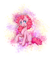 Size: 1024x1126 | Tagged: safe, artist:sir-wei, derpibooru import, pinkie pie, pony, female, looking at you, mare, raised hoof, sitting, solo, tongue out