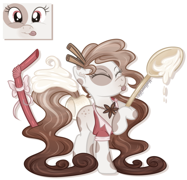 Size: 1000x963 | Tagged: safe, artist:mallowglitz, derpibooru import, oc, oc:spiced hot chooclate, unofficial characters only, pony, clothes, cocktail pony, cream, eyes closed, female, mare, solo, straw, tongue out