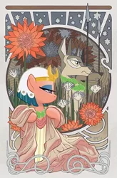 Size: 600x912 | Tagged: safe, artist:tonyfleecs, derpibooru import, idw, somnambula, dog, jackal, pony, legends of magic, spoiler:comic, spoiler:comiclom10, anubis, clothes, cover, dogman, female, flower, glowpaz, lidded eyes, mare, modern art, nouveau, official comic, profile, spear, weapon