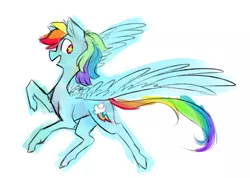 Size: 1194x850 | Tagged: safe, artist:bebbies, artist:the-doodle-queen, derpibooru import, rainbow dash, pegasus, pony, female, mare, profile, raised hoof, simple background, smiling, solo, spread wings, starry eyes, white background, wingding eyes, wings