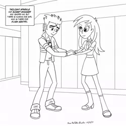 Size: 1024x1024 | Tagged: safe, artist:kevinpsb4, derpibooru import, derpy hooves, flash sentry, equestria girls, black and white, derpsentry, female, grayscale, holding hands, lineart, male, monochrome, shipping, straight
