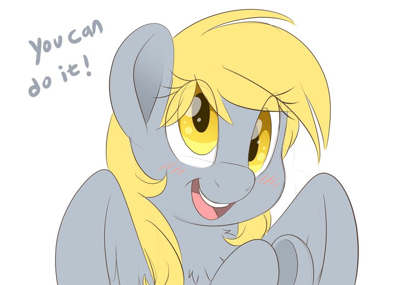 Size: 5000x3500 | Tagged: safe, artist:fluffyxai, derpibooru import, derpy hooves, pegasus, pony, absurd resolution, blushing, bust, chest fluff, cute, derpabetes, encouragement, female, fluffy, happy, looking at you, mare, motivation, portrait, positive ponies, simple background, smiling, solo, spread wings, underhoof, white background, wings