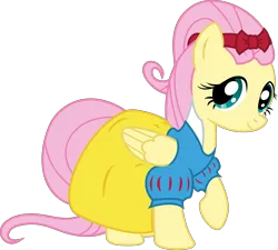 Size: 6080x5464 | Tagged: safe, artist:deyrasd, derpibooru import, fluttershy, pegasus, pony, absurd resolution, alternate hairstyle, clothes, cosplay, costume, dress, female, folded wings, looking at you, mare, raised hoof, simple background, smiling, snow white, solo, transparent background, vector