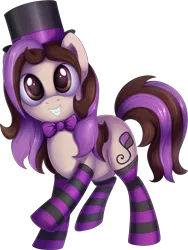 Size: 1225x1628 | Tagged: safe, artist:thebowtieone, derpibooru import, oc, oc:bowtie, unofficial characters only, earth pony, pony, bowtie, clothes, female, hat, mare, simple background, socks, solo, striped socks, top hat, transparent background