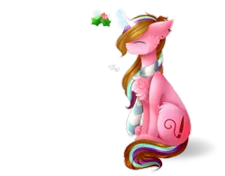 Size: 1972x1544 | Tagged: safe, artist:twinkepaint, derpibooru import, oc, oc:twinke paint, unofficial characters only, pony, unicorn, chest fluff, clothes, female, holly, holly mistaken for mistletoe, magic, mare, scarf, simple background, solo, transparent background