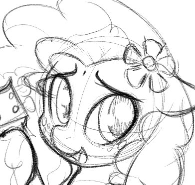 Size: 391x372 | Tagged: safe, artist:zajice, derpibooru import, pear butter, earth pony, pony, female, floppy ears, flower, freckles, guitar, mare, monochrome, open mouth, sketch, smiling, solo, wip