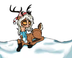Size: 994x804 | Tagged: artist:hizumi, art trade, christmas, clothes, deer, derpibooru import, digital art, hat, holiday, oc, oc:sandy quinn, safe, scarf, snow, unofficial characters only