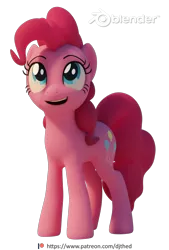 Size: 1384x2048 | Tagged: safe, artist:therealdjthed, derpibooru import, pinkie pie, earth pony, pony, 3d, 3d model, blender, cute, cycles, cycles render, female, happy, looking up, mare, model:djthed, patreon, patreon logo, simple background, smiling, solo, transparent background