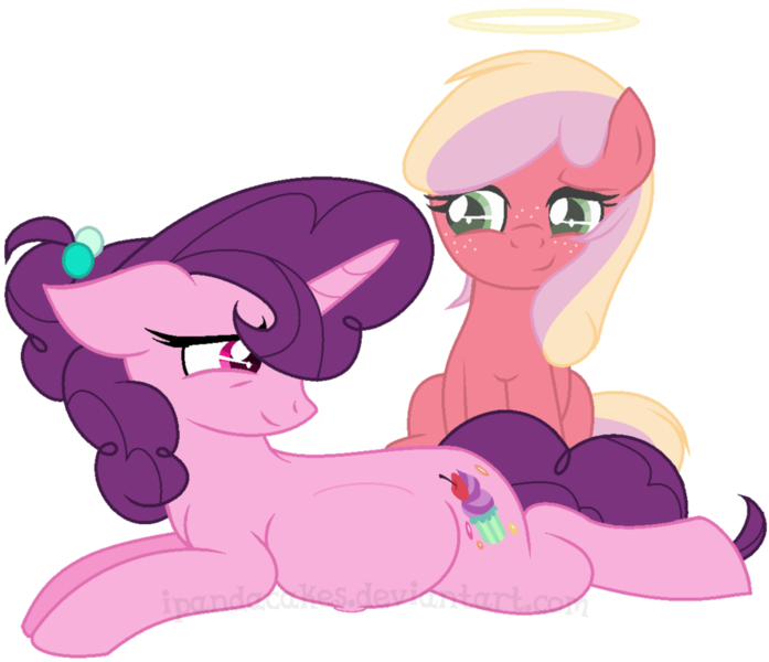 Size: 887x764 | Tagged: safe, artist:ipandacakes, derpibooru import, sugar belle, oc, oc:gala blossom, ghost, pony, halo, pregnant, prone, simple background, transparent background