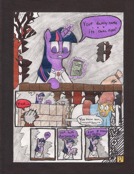 Size: 5012x6520 | Tagged: safe, artist:oatmeal155, derpibooru import, twilight sparkle, oc, oc:cinnamon oats, unofficial characters only, cow, pony, comic:oat.meal, absurd resolution, comic, oat.meal, traditional art