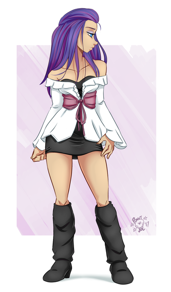 Size: 1200x2050 | Tagged: alternate hairstyle, artist:ponut_joe, boots, clothes, derpibooru import, female, high heel boots, human, humanized, knee-high boots, looking away, minidress, rarity, safe, shoes, solo