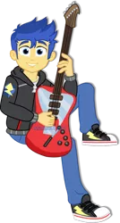 Size: 654x1221 | Tagged: safe, artist:jucamovi1992, derpibooru import, flash sentry, best trends forever, equestria girls, equestria girls series, converse, electric guitar, guitar, shoes, simple background, smiling, solo, transparent background, vector