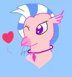 Size: 670x712 | Tagged: bust, classical hippogriff, derpibooru import, heart, hippogriff, one eye closed, safe, school daze, season 8, silverstream, simple background, solo, wink