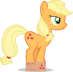 Size: 7000x6877 | Tagged: safe, artist:forgalorga, artist:luckreza8, derpibooru import, applejack, earth pony, pony, absurd resolution, behaving like a cat, box, female, if i fits i sits, mare, missing accessory, pony in a box, simple background, solo, transparent background, vector