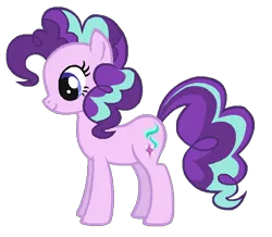 Size: 656x573 | Tagged: safe, artist:colossalstinker, derpibooru import, pinkie pie, starlight glimmer, pony, alternate hairstyle, female, mare, recolor, simple background, smiling, solo, standing, transparent background