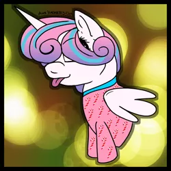 Size: 1024x1024 | Tagged: safe, artist:aurasinchaser, derpibooru import, princess flurry heart, pony, bust, clothes, female, filly, folded wings, older, portrait, solo, sweater, tongue out