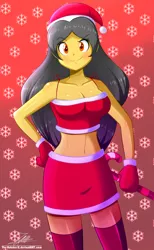 Size: 1020x1660 | Tagged: suggestive, artist:the-butch-x, derpibooru import, oc, oc:danielita, oc:dany melody, unofficial characters only, equestria girls, breasts, candy, candy cane, christmas, cleavage, clothes, commission, cute, equestria girls-ified, female, food, hand on hip, hat, holiday, looking at you, midriff, santa hat, sexy, skirt, smiling, socks, solo, solo female, thigh highs