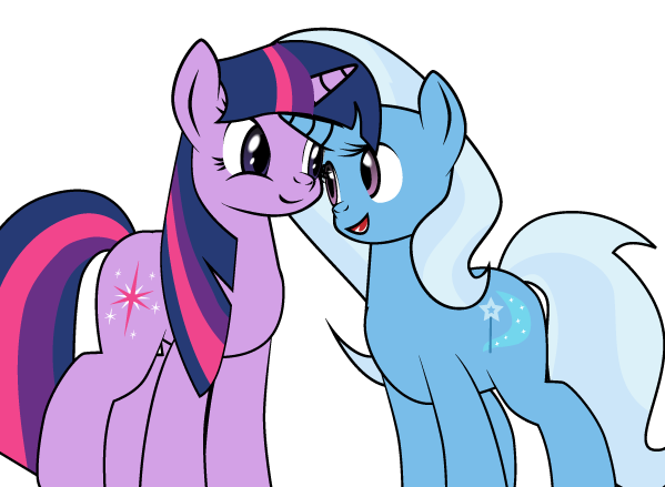 Size: 599x439 | Tagged: safe, artist:dekomaru, derpibooru import, trixie, twilight sparkle, female, lesbian, shipping, twixie