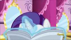 Size: 1280x720 | Tagged: safe, derpibooru import, screencap, rarity, pony, unicorn, the saddle row review, angry, animated, discovery family logo, female, floppy ears, frown, glare, grin, gritted teeth, levitation, magic, mare, music, newspaper, no spoilers, reaction image, reading, smiling, solo, sound, spoiler, talking, telekinesis, webm, wide eyes