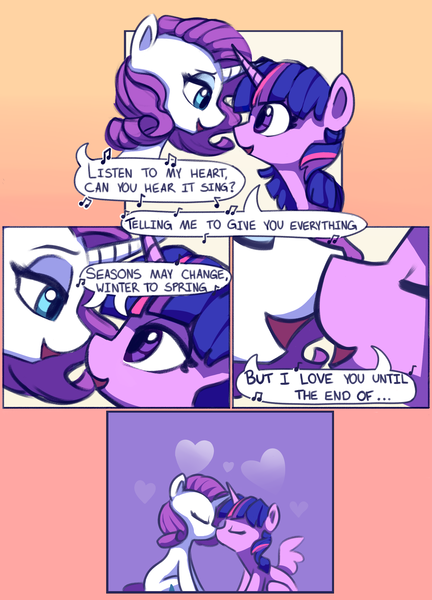 Size: 2001x2780 | Tagged: safe, alternate version, artist:lilfunkman, derpibooru import, rarity, twilight sparkle, twilight sparkle (alicorn), alicorn, pony, unicorn, come what may, cute, female, kissing, lesbian, mare, moulin rouge, rarilight, shipping, singing