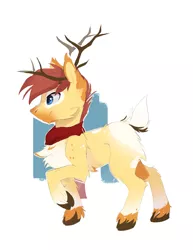 Size: 1247x1612 | Tagged: safe, artist:tangomangoes, derpibooru import, oc, oc:sunstrider, unofficial characters only, deer, pony, antlers, ear fluff, male, raised hoof, simple background, solo, stallion