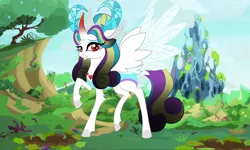 Size: 960x576 | Tagged: safe, artist:owocrystalcatowo, derpibooru import, oc, oc:shy heart, unofficial characters only, alicorn, pony, changeling hive, female, offspring, parent:king sombra, parent:oc:crystal heart, solo