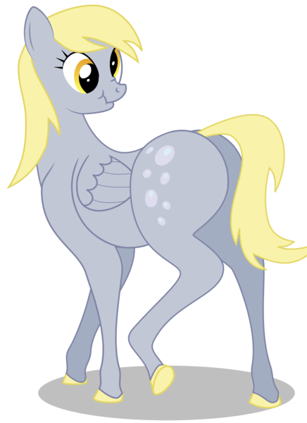 Size: 1600x2200 | Tagged: safe, artist:shitigal-artust, derpibooru import, derpy hooves, horse, pegasus, pony, :t, bubble butt, colored hooves, derp, female, g5, hoers, hoof shoes, looking back, mare, nose wrinkle, plot, raised leg, scrunchy face, simple background, solo, transparent background, wat, wavy mouth, what has science done