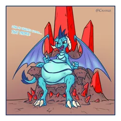 Size: 1000x1000 | Tagged: artist:change, belly, derpibooru import, digestion, dragon, dragoness, dragon lord ember, empred, engrish, female, fetish, grimdark, princess ember, sitting, solo, solo female, solo focus, suggestive, throne, vore