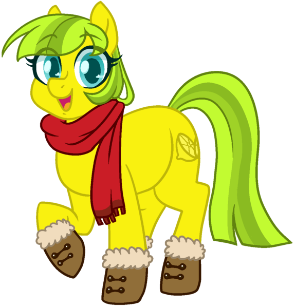 Size: 1236x1293 | Tagged: safe, artist:/d/non, derpibooru import, oc, oc:lemon drop, unofficial characters only, earth pony, pony, 2018 community collab, derpibooru community collaboration, booties, clothes, female, heart eyes, looking at you, raised hoof, scarf, simple background, solo, transparent background, wingding eyes